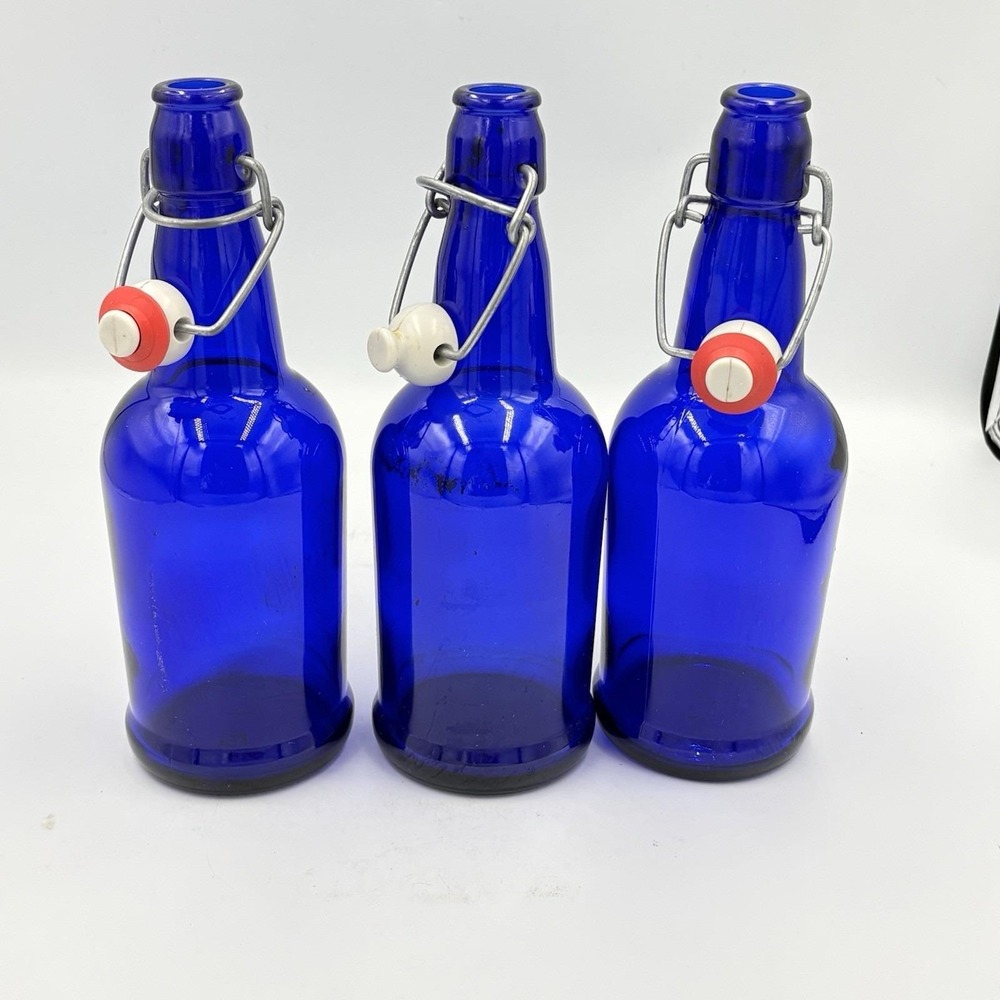 Cobalt Blue Bottles With Stoppers Set of 3 VTG Read